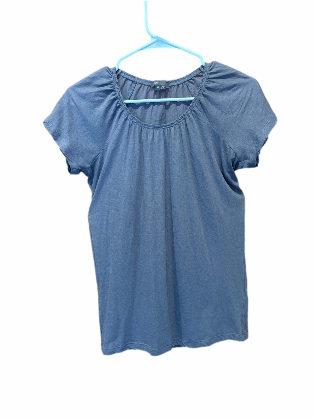 Vince Pima Cotton Short Sleeve Elastic Scoop Neck Top in Lavender Gray Size XS